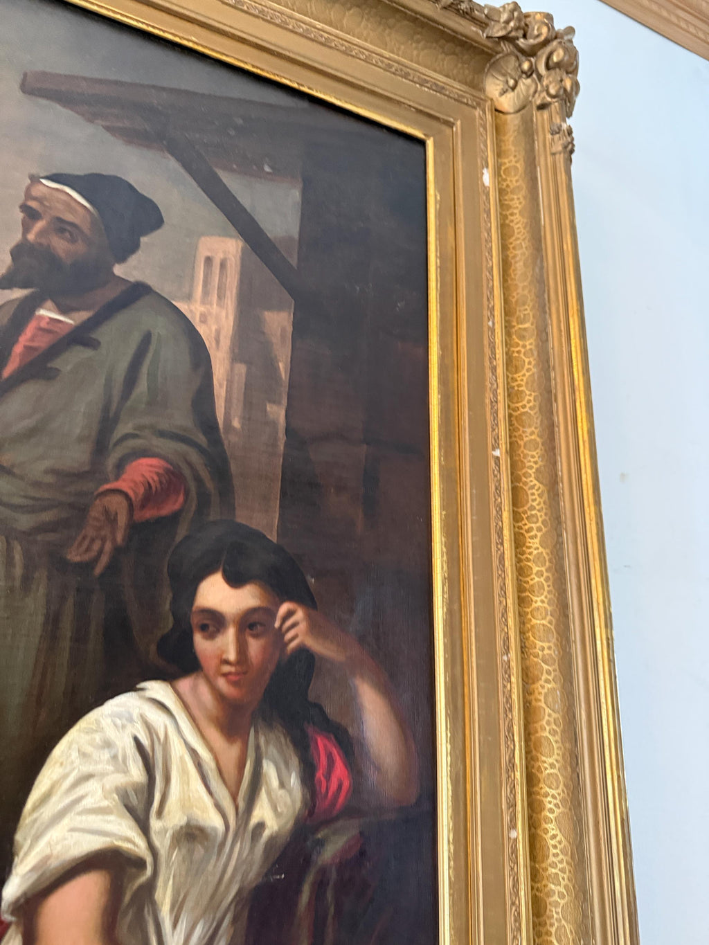 Antique Orientalist Oil Painting  Middle Eastern Scene with Figures Large Framed Original Artwork 19th Century Style Collectible Artwork