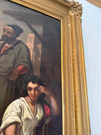 Antique Orientalist Oil Painting  Middle Eastern Scene with Figures Large Framed Original Artwork 19th Century Style Collectible Artwork