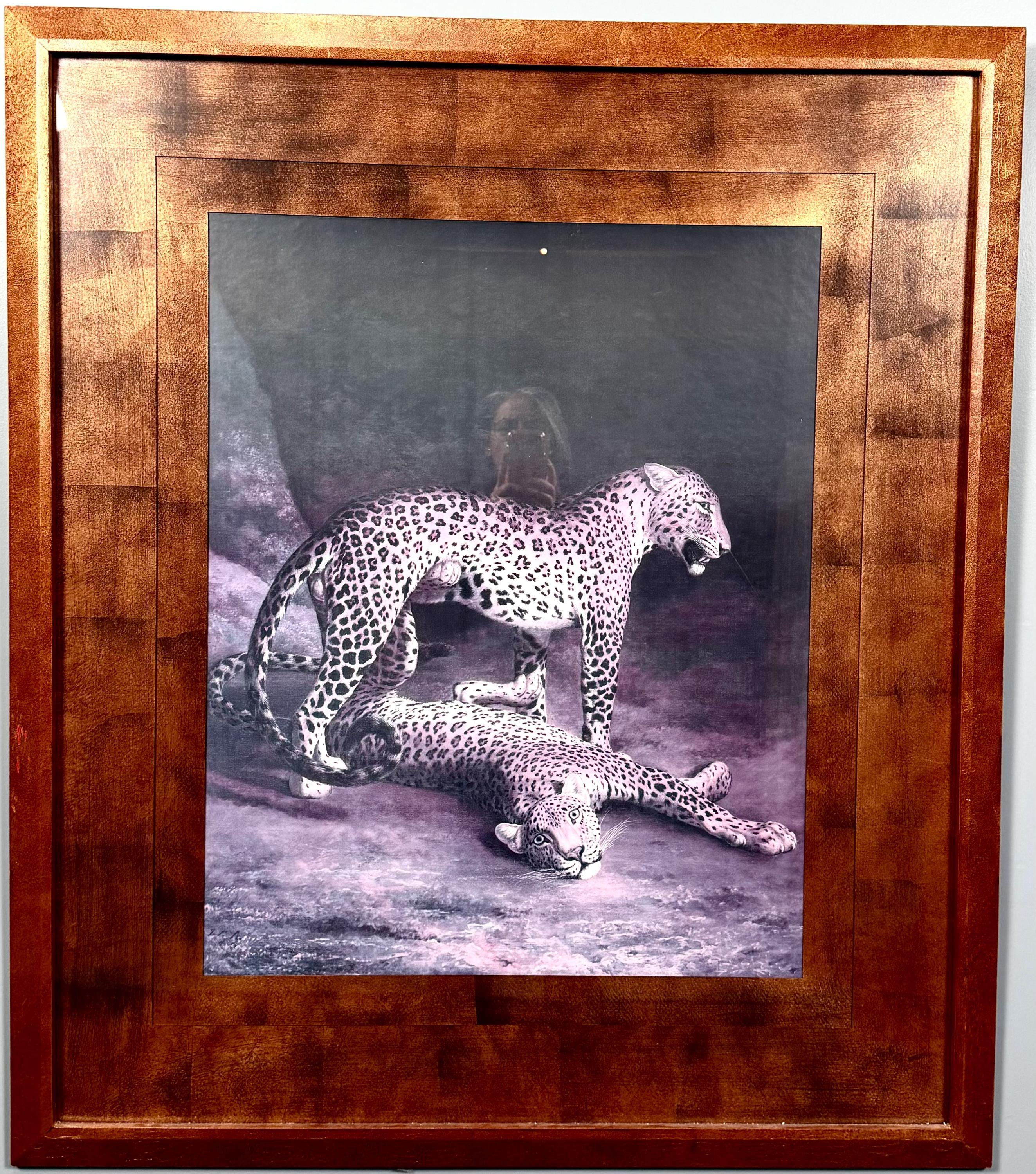 Large Wood Framed Leopard Cheetah Wildlife Print, Big Cat Brown Animal Decor Art