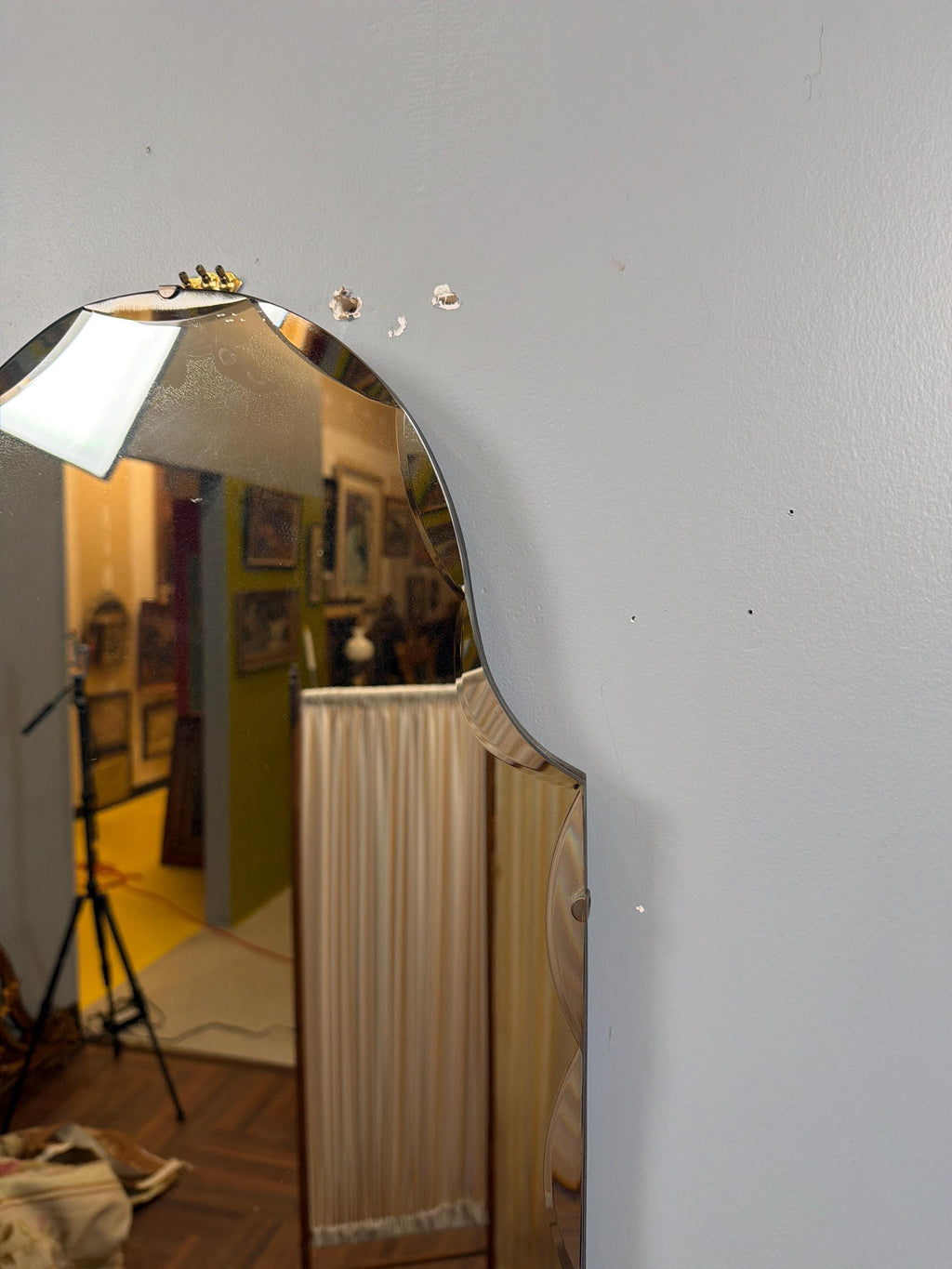 Vintage Art Deco Beveled Mirror: Scalloped Edge Hollywood Regency Wall Accent