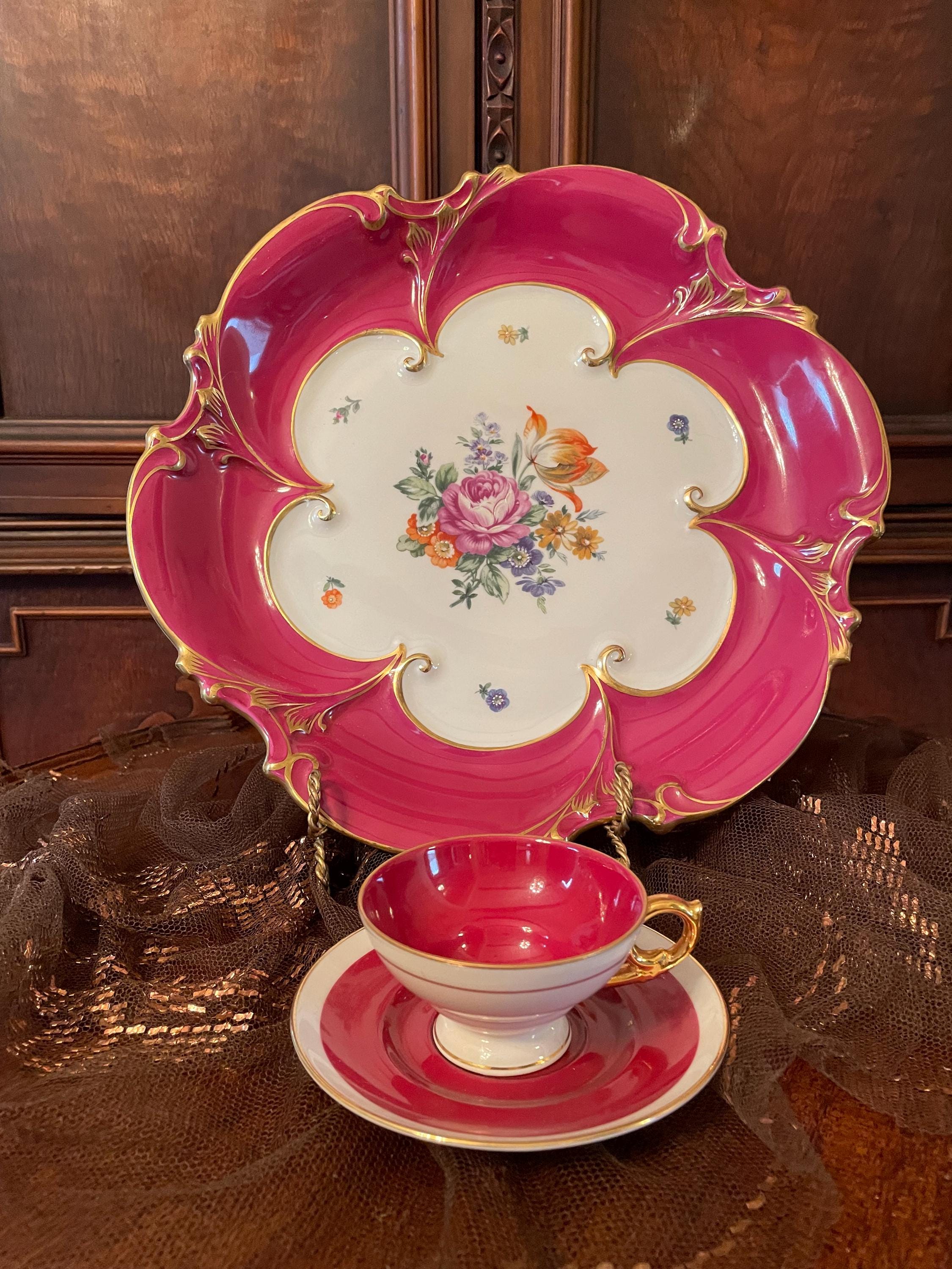 Vintage Hand Porcelain Floral Design Collectible Serving Plate  Matching Cup Saucer.Made in Germany