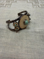 Vintage Southwestern Style Turquoise Cuff Bracelet Bone Inlay Silver Tone