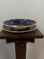 Vintage Cobalt Blue Porcelain Diner Set 22K Gold Hand Painted Bavaria Waldershof Floral Tea Set 12 Place Settings