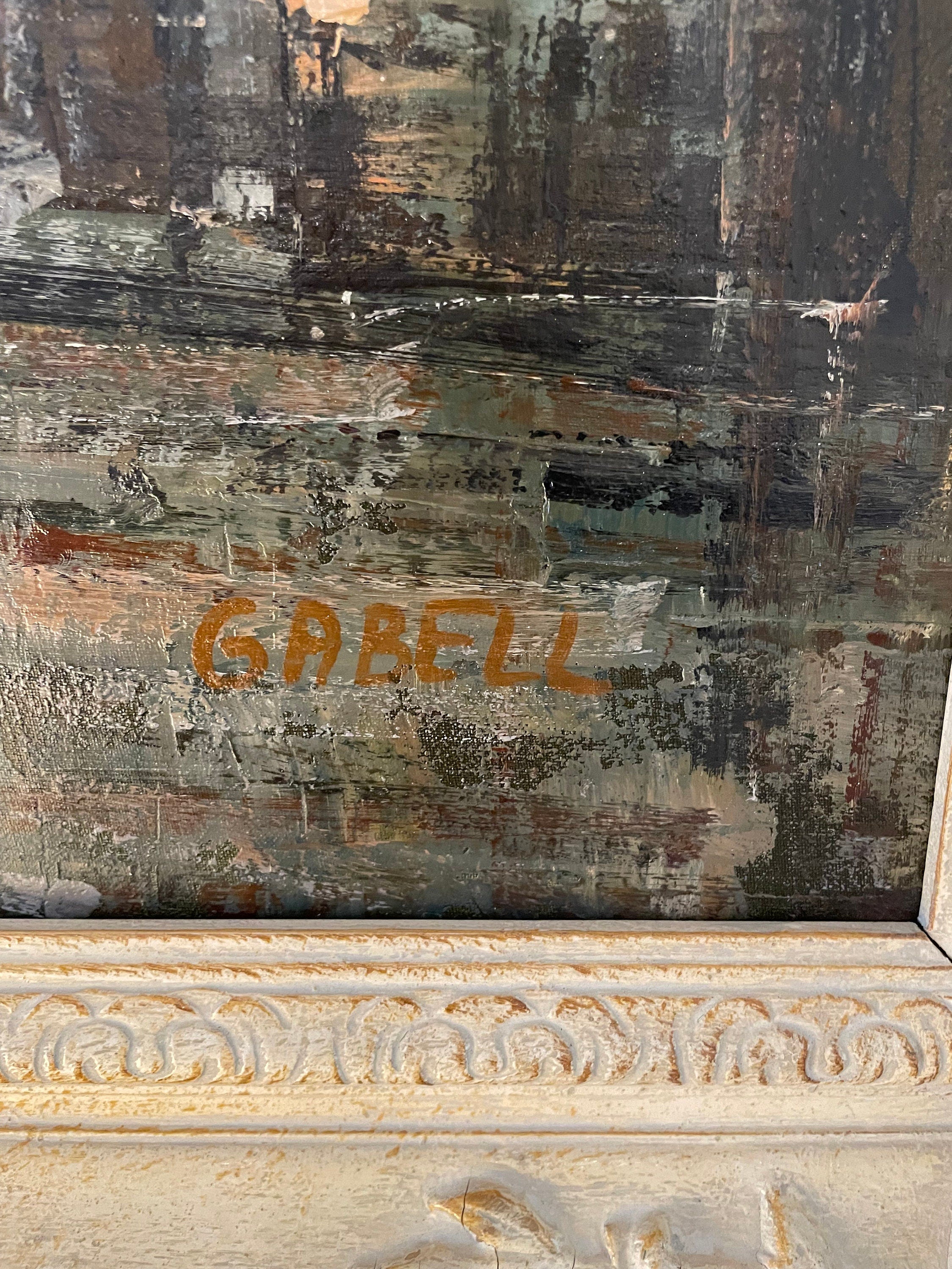 Original Oil Painting Cityscape by Gabell Framed Textured Artwork Antique Style Italian Architecture Large Wall Art Vintage Decoration Piece
