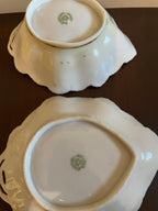 Antique Green Gold Porcelain Bowl Set Hand Painted Scalloped Edge Plates Mid-Century Serving Dish Tableware Sauce Serving Bowl Home Decor