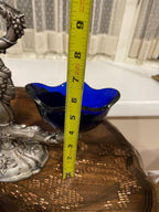 Antique Silver Salt Cellar Cobalt Blue Glass Insert Ornate Grape Design Rococo Centerpiece Victorian Dining Table Collectible Decoration