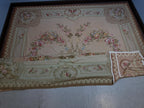 Oversized French Aubusson Style Needlepoint Rug, Floral Mansion Carpet, Shabby Chic Estate Decor