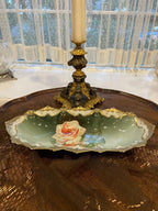 Antique Hand Painted Porcelain Bowl Pink Rose Design Ornate Gold Trim Art Nouveau Austrian Centerpiece Decorative Collectible Display Dish