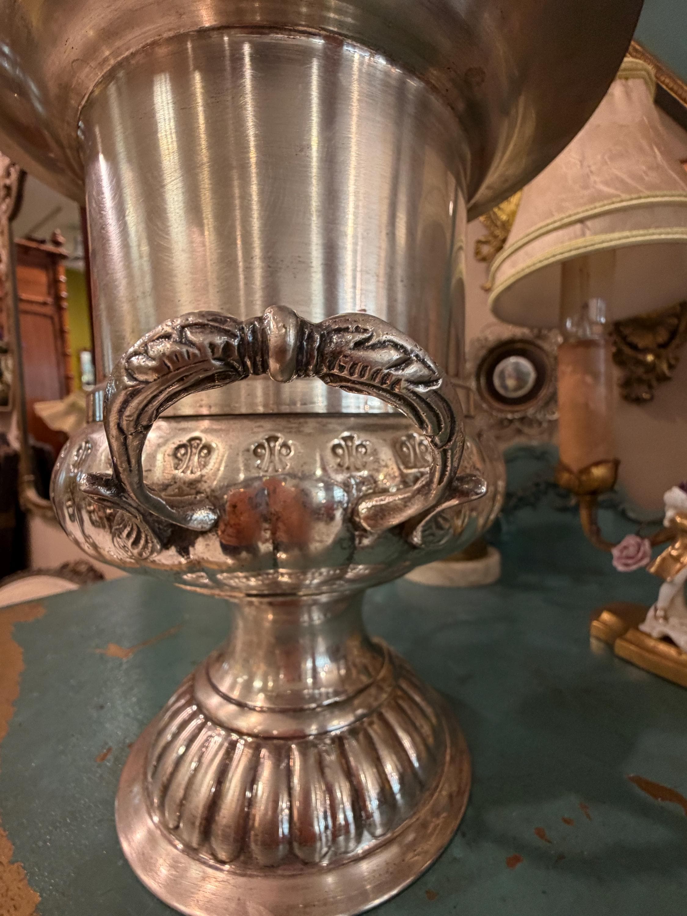 Vintage Silver Plate Champagne Bucket Urn Vase with Handles, Decorative Wine Cooler Centerpiece
