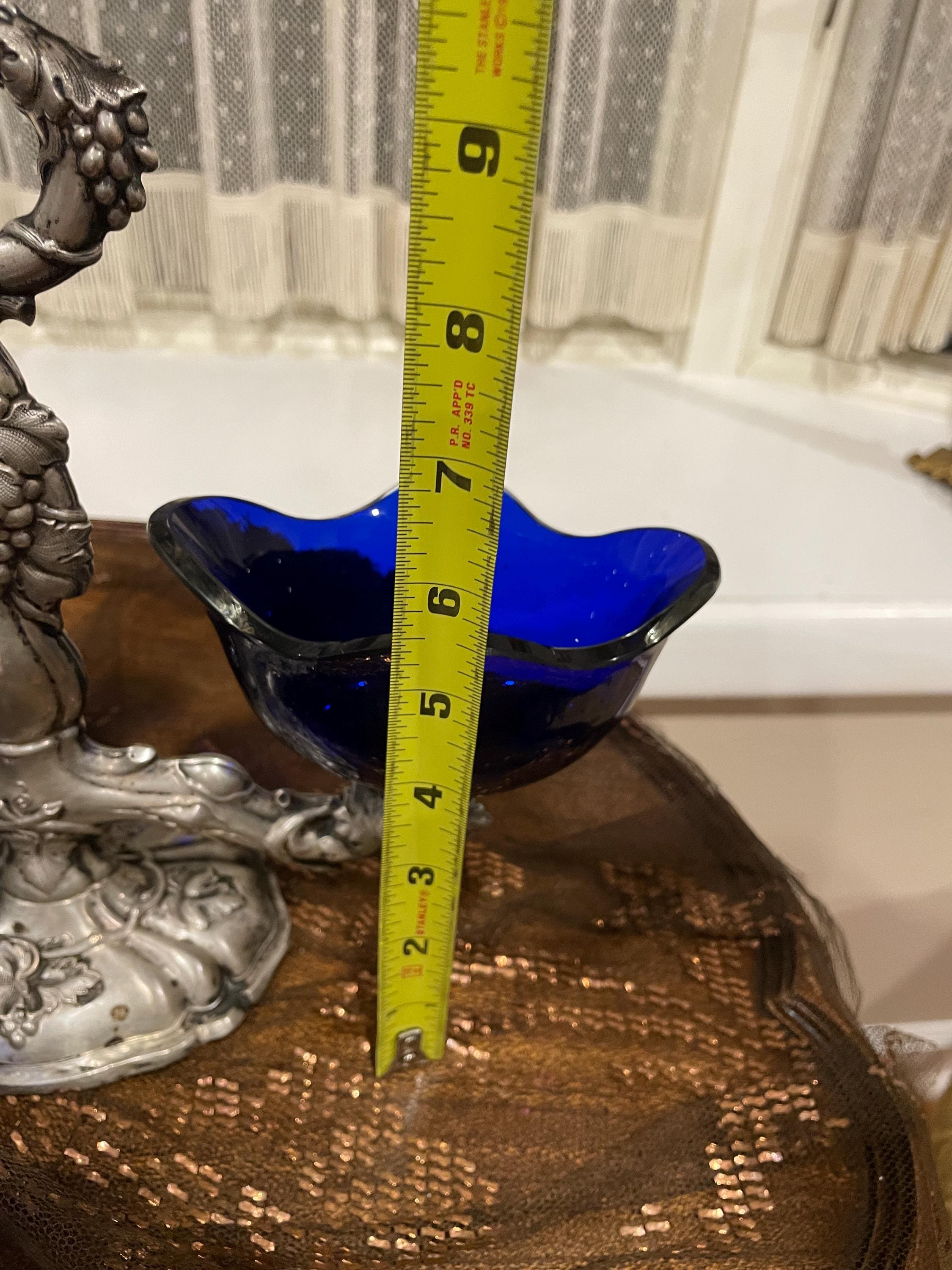 Antique Silver Salt Cellar Cobalt Blue Glass Insert Ornate Grape Design Rococo Centerpiece Victorian Dining Table Collectible Decoration