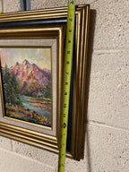Framed Mountain Landscape Oil Painting Wall Art Nature River Scene Signed L Collazzi Textured Canvas Rustic Cabin Decoration Collectible