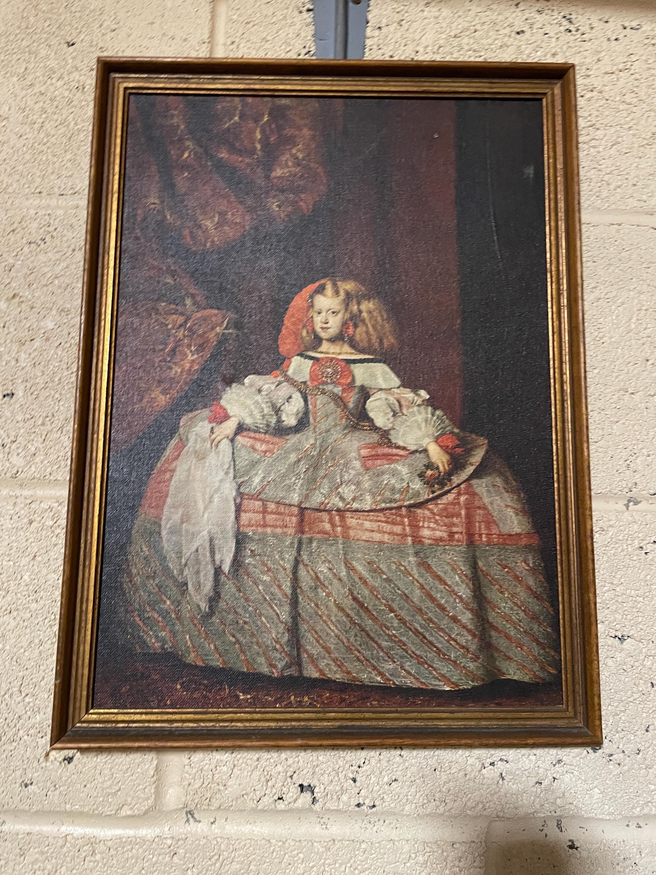 Vintage Framed Canvas Print Young Royal Lady Spanish Baroque Portrait Ornate Dress Wall Decoration Classical Style Old Master Elegant Art
