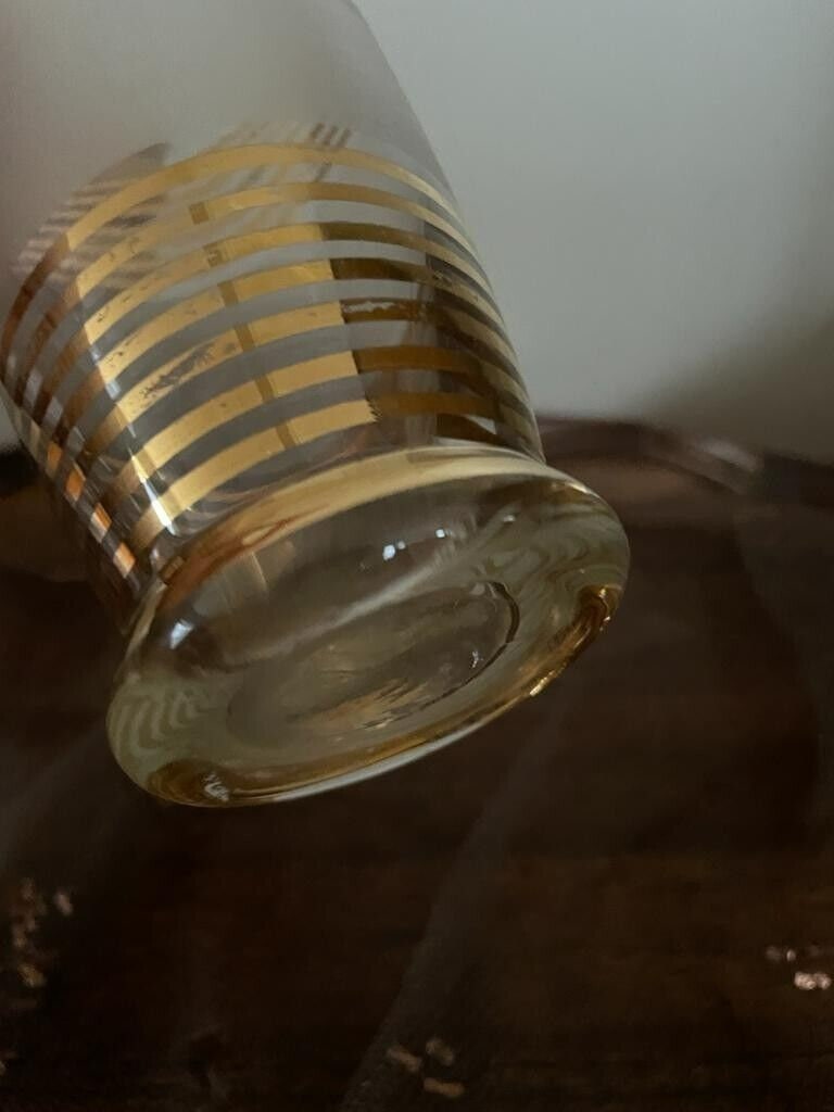 Vintage Gold Striped Frosted Glassware Set Mid Century Barware Elegant Tumblers Hollywood Regency Home Decoration Drinkware Display Piece