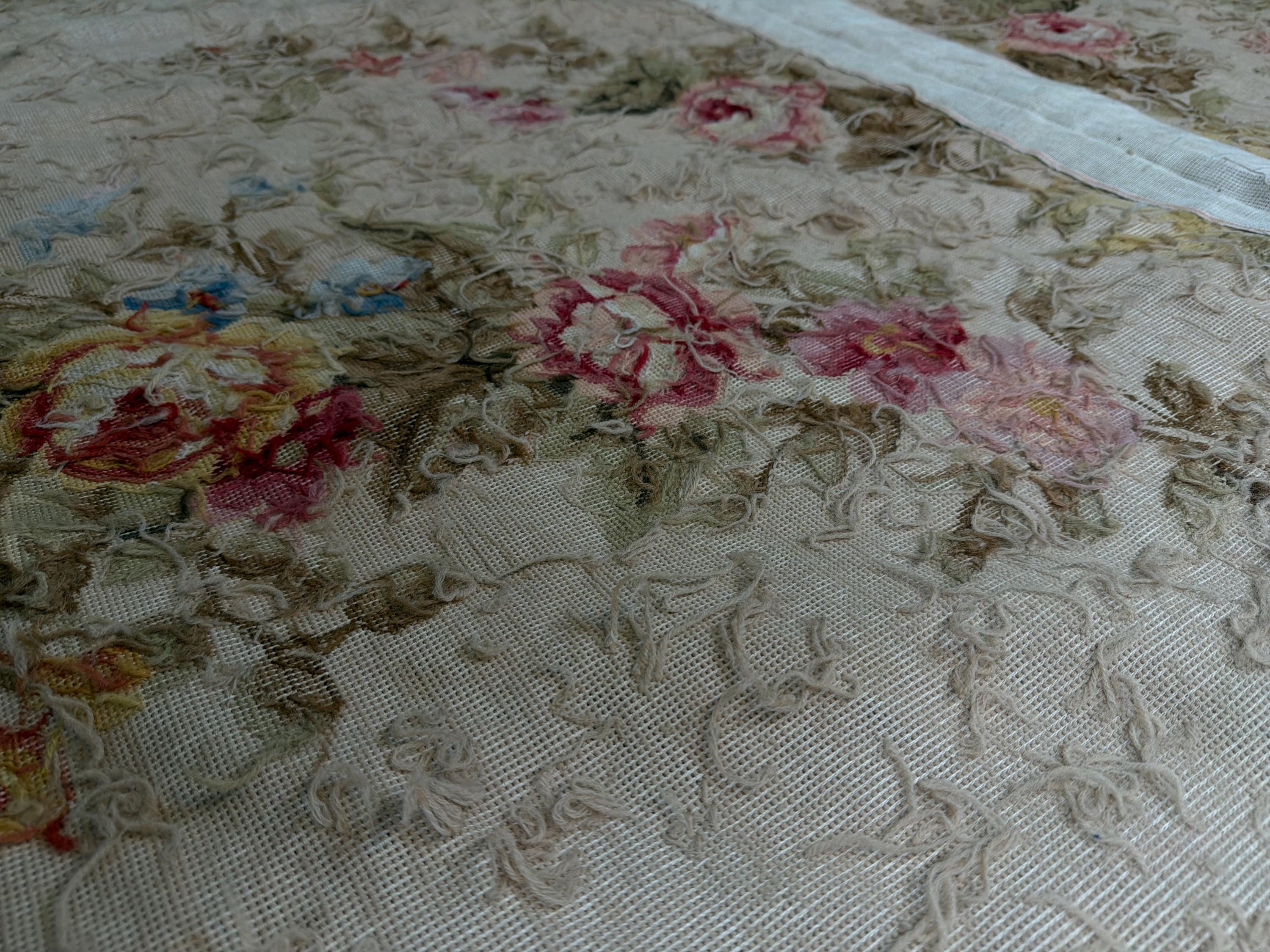 Oversized French Aubusson Style Needlepoint Rug, Floral Mansion Carpet, Shabby Chic Estate Decor