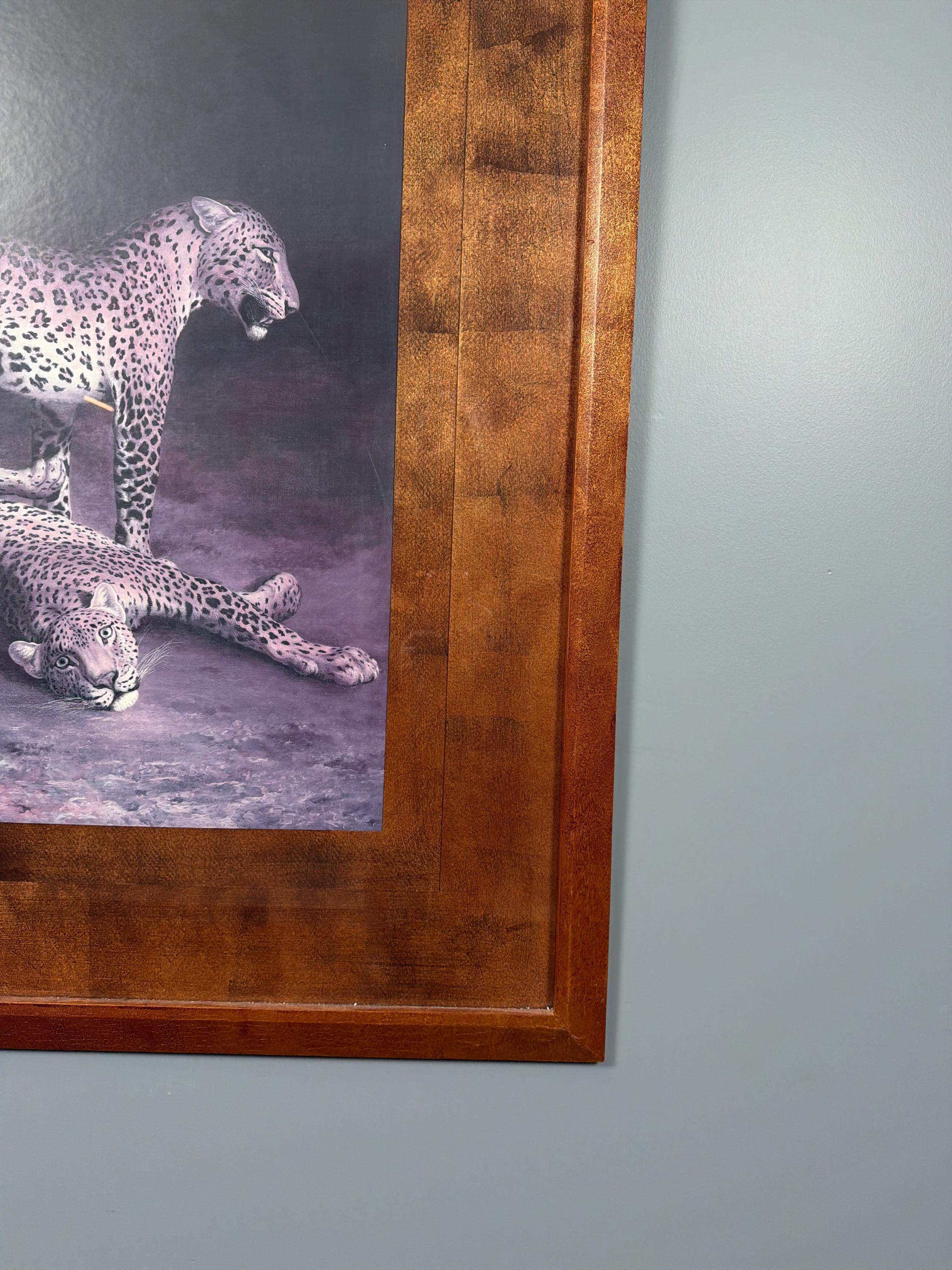 Large Wood Framed Leopard Cheetah Wildlife Print, Big Cat Brown Animal Decor Art
