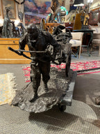 Large Bronze French Rickshaw Sculpture Antique Figurative Art Piece Decor