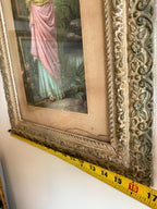 Antique Victorian Woman Paint on Plaque Framed Antique Victorian Framed Print Romantic Woman Flowers Ornate 19th Century Artwork Wall Decor