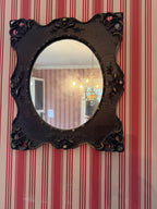 Antique Victorian Wall Mirror Ornate Carved Oval Mirror Gilded Accents Gothic Gesso Rococo Decor Dark Wood Baroque French Luxurious Mirror
