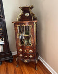 19th Century French Rosewood & Marquetry Louis XV Style Bombe Vitrine Bronze Ormolu Curio Cabinet Hand Painted Porcelain Plaques Home Decor