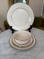 Set of 6 Lenox Solitaire Ivory Bone China Dinnerware Platinum Trim Elegant Dinnerware Set Salad Plates Dinner Plates Salt & Pepper Shakers