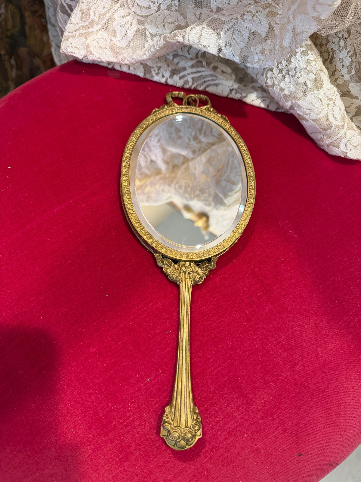 Victorian Style Brass Hand Mirror, Marie Antoinette Portrait, Rococo Decor