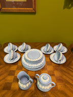 Wedgwood Queen’s Ware Blue Embossed Lunch/Tea Set, Of Etruria Barlaston England