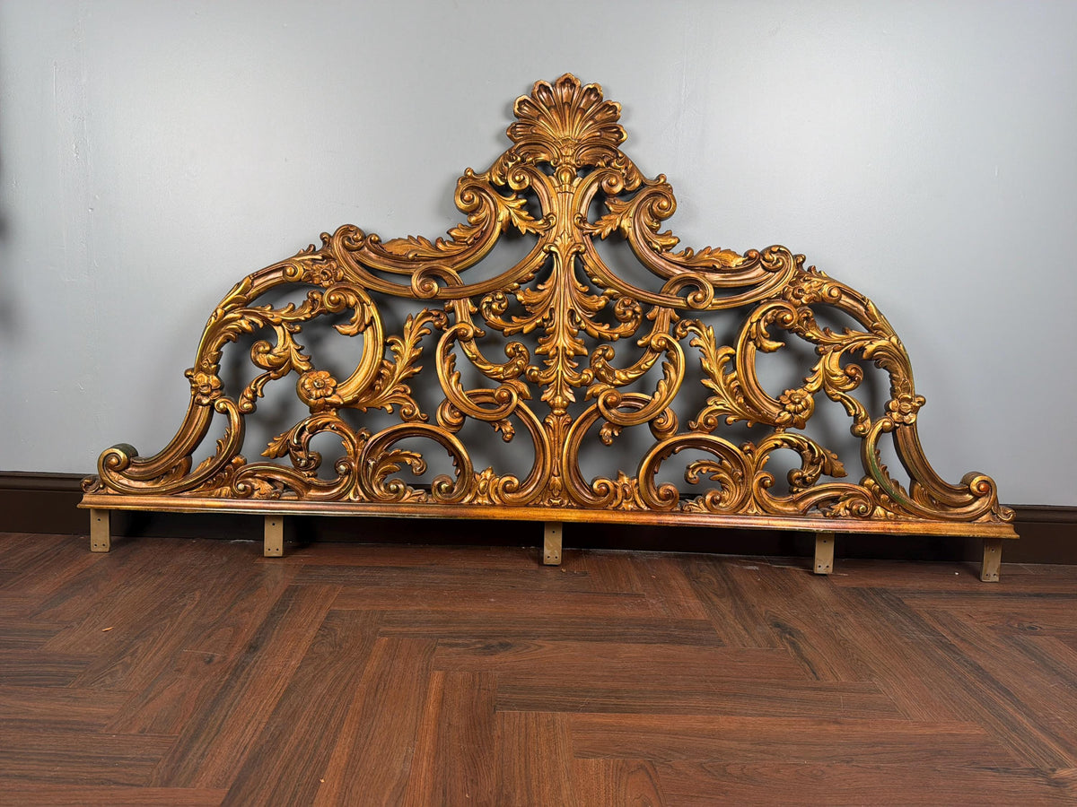 Vintage Rococo King Headboard | Ornate Gold-Tone Cast Metal Statement Piece