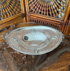 Antique Silverplate Footed Centerpiece Bowl Victorian Embossed Lion Head Decorative Dish Table Display Ornate Classical Revival Style