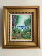 Louis Cardin Signed Original 1978 Artwork Framed Impressionist Painting Enamel Nature Scene Collectible Wall Art Certified Vintage Frame Art