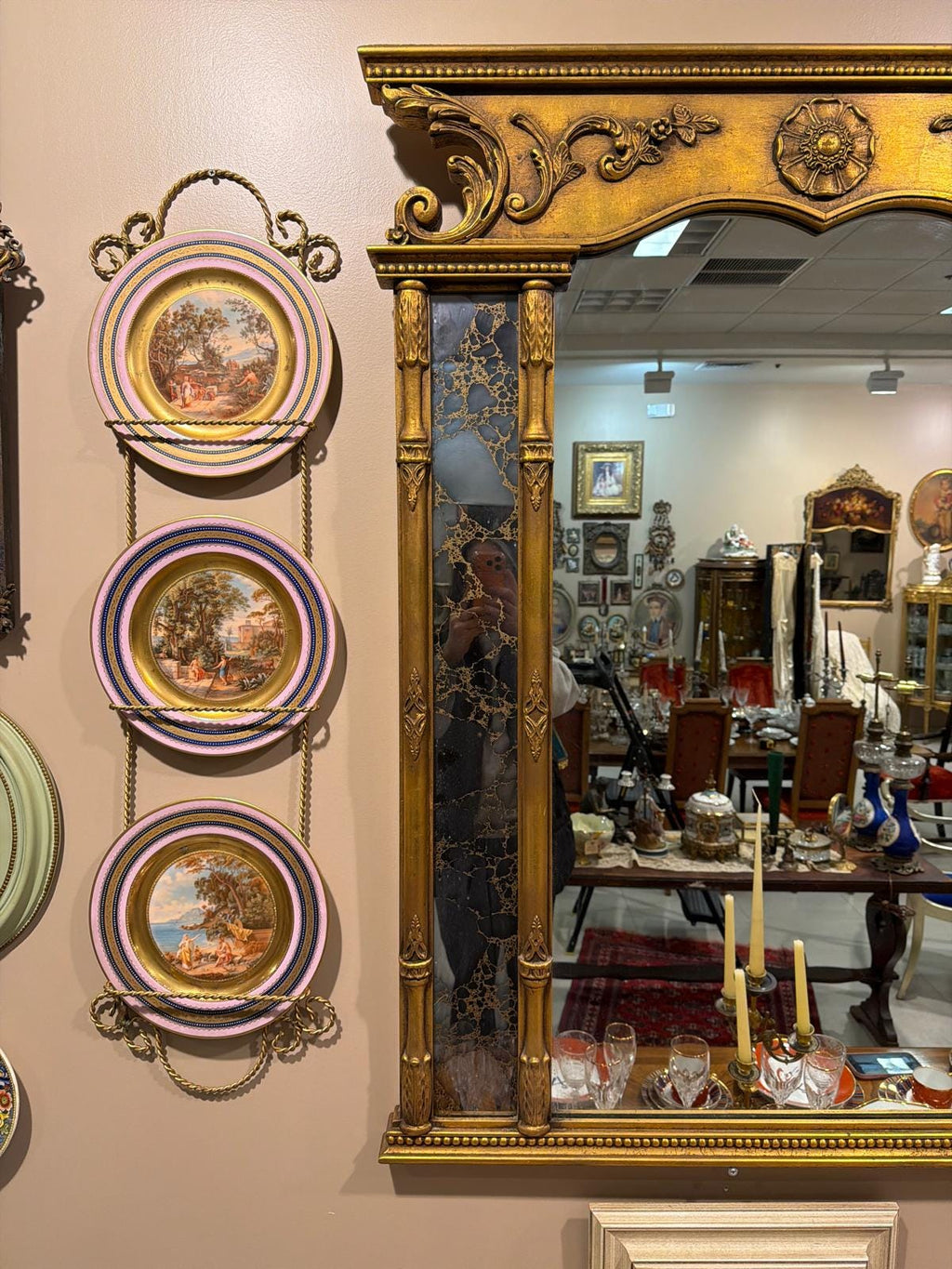 Vintage Gilt Wood Wall Mirror, Triple Panel French Neoclassical Style, 65" 46"