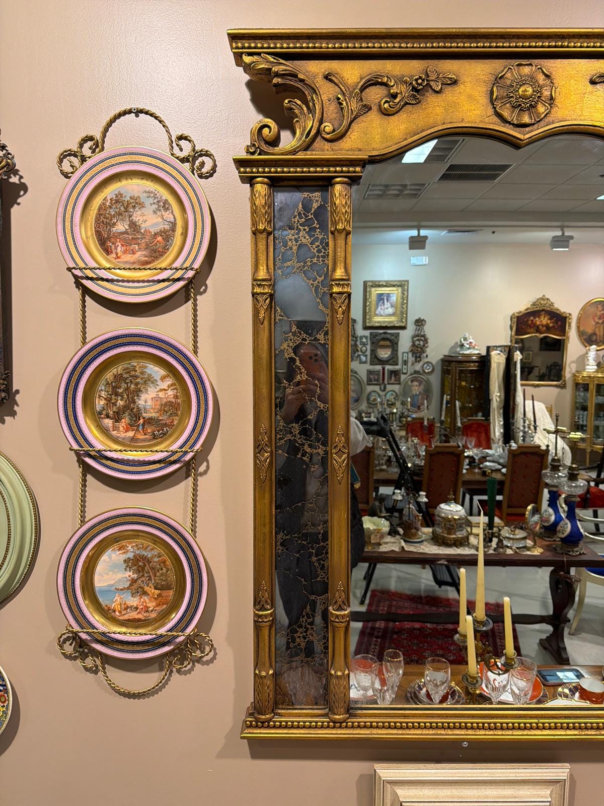 Vintage Gilt Wood Wall Mirror, Triple Panel French Neoclassical Style, 65" 46"