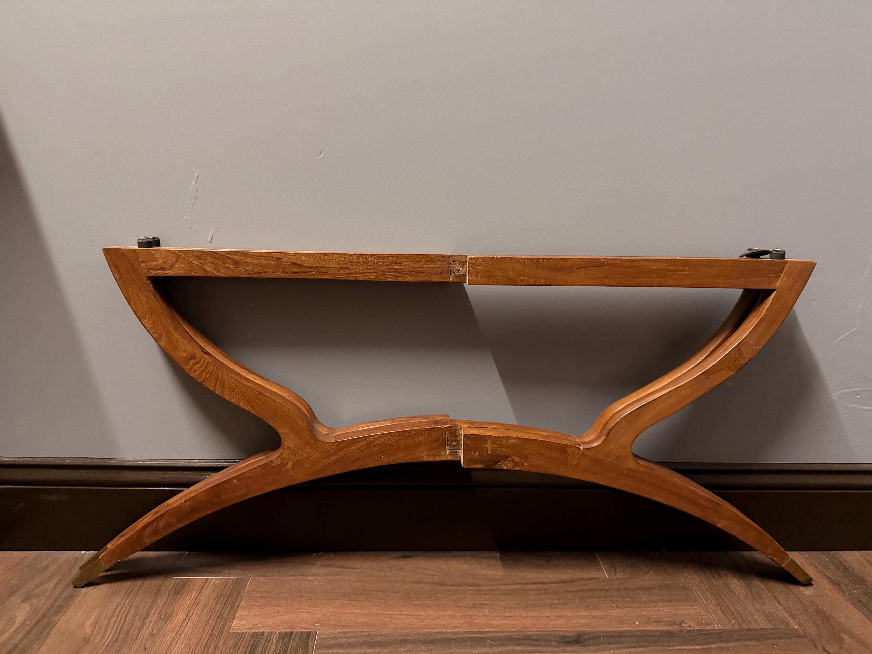 Vintage Brass Tray Table Folding Wood Base, Middle Eastern Moroccan Style Round Coffee Table