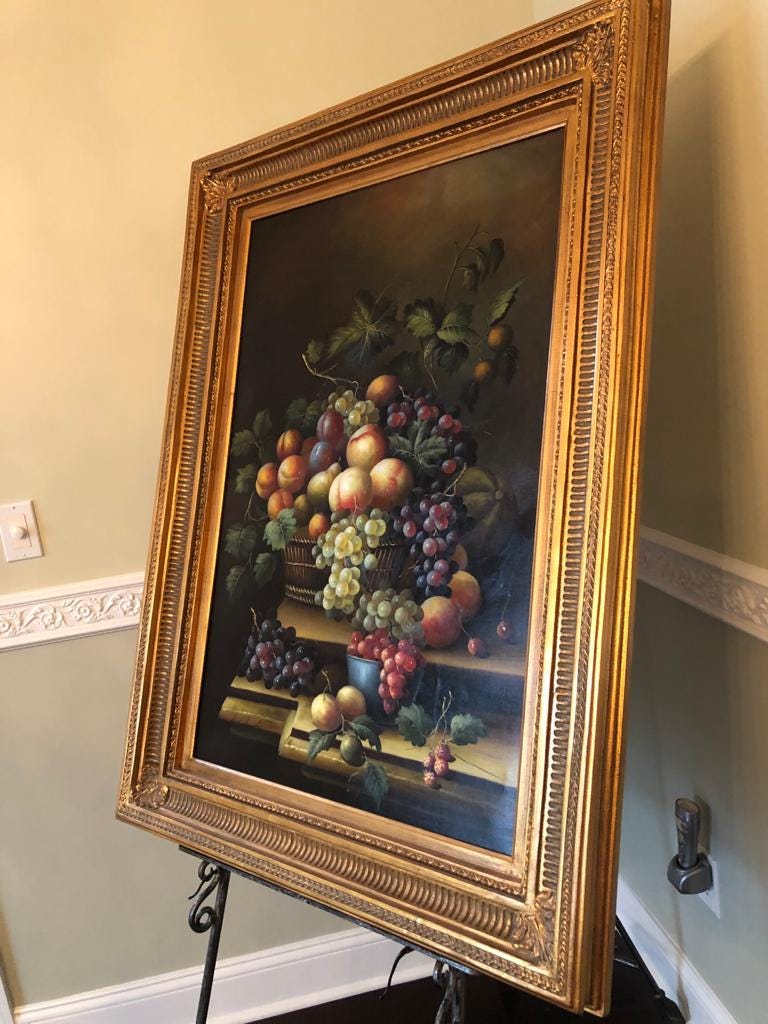Vintage Gold Wood Framed Fruit Still Life Oil Canvas Painting Wall Art.Home Decoration Wall Art