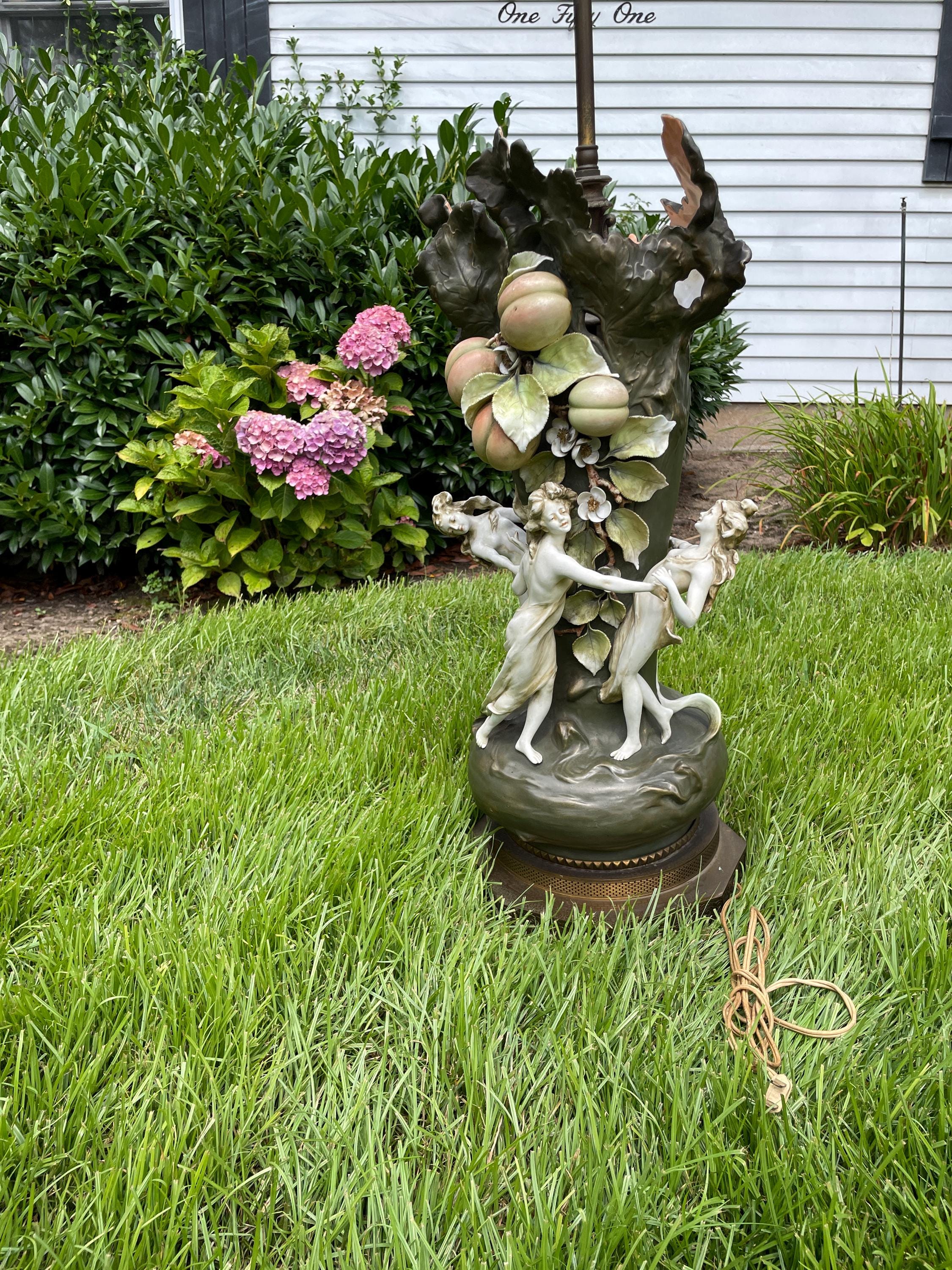 Art Nouveau German Porcelain Nymphs Figural Large Lamp