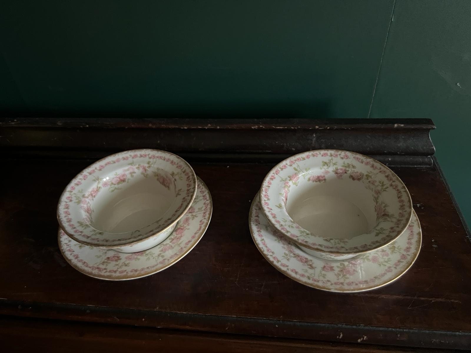 Vintage Haviland France Pink Floral Soup Bowl Set Porcelain Plates Romantic Shabby Chic Tableware Elegant Dining Home Decoration Antique