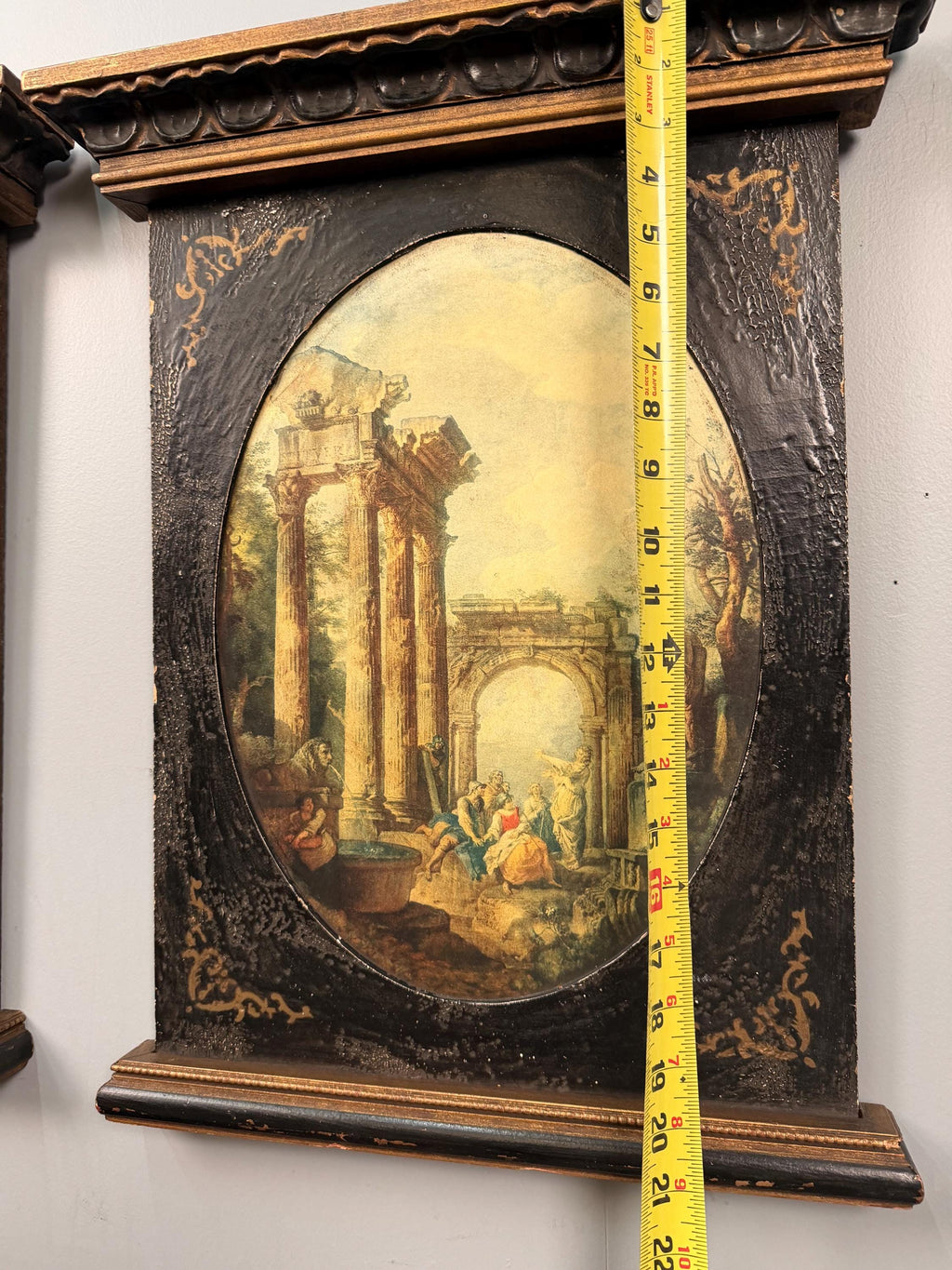 Vintage Pair Neoclassical Grand Tour Wall Panels Roman Ruins Architectural Prints Framed Art