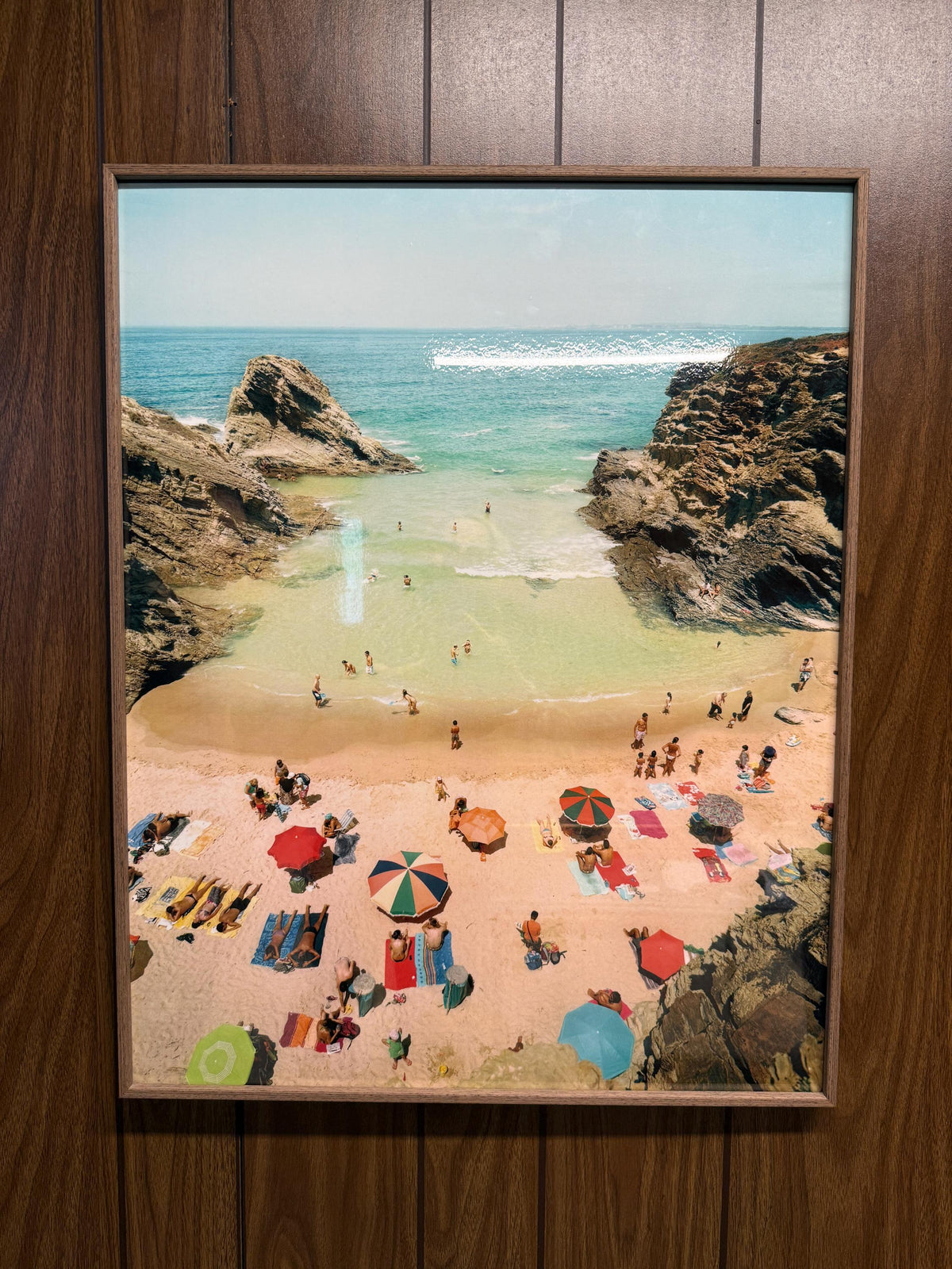 Colorful Beach Scene Framed Photo Print Aerial Coastal Ocean Photography Summer Umbrella Decor Beach Wall Art Under Plexiglass Wall Art