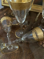 Vintage Gold Rimmed Glassware Set Crystal Dessert Plates Barware Tumblers Wine Glasses Cocktail Goblets Elegant Hollywood Regency Style