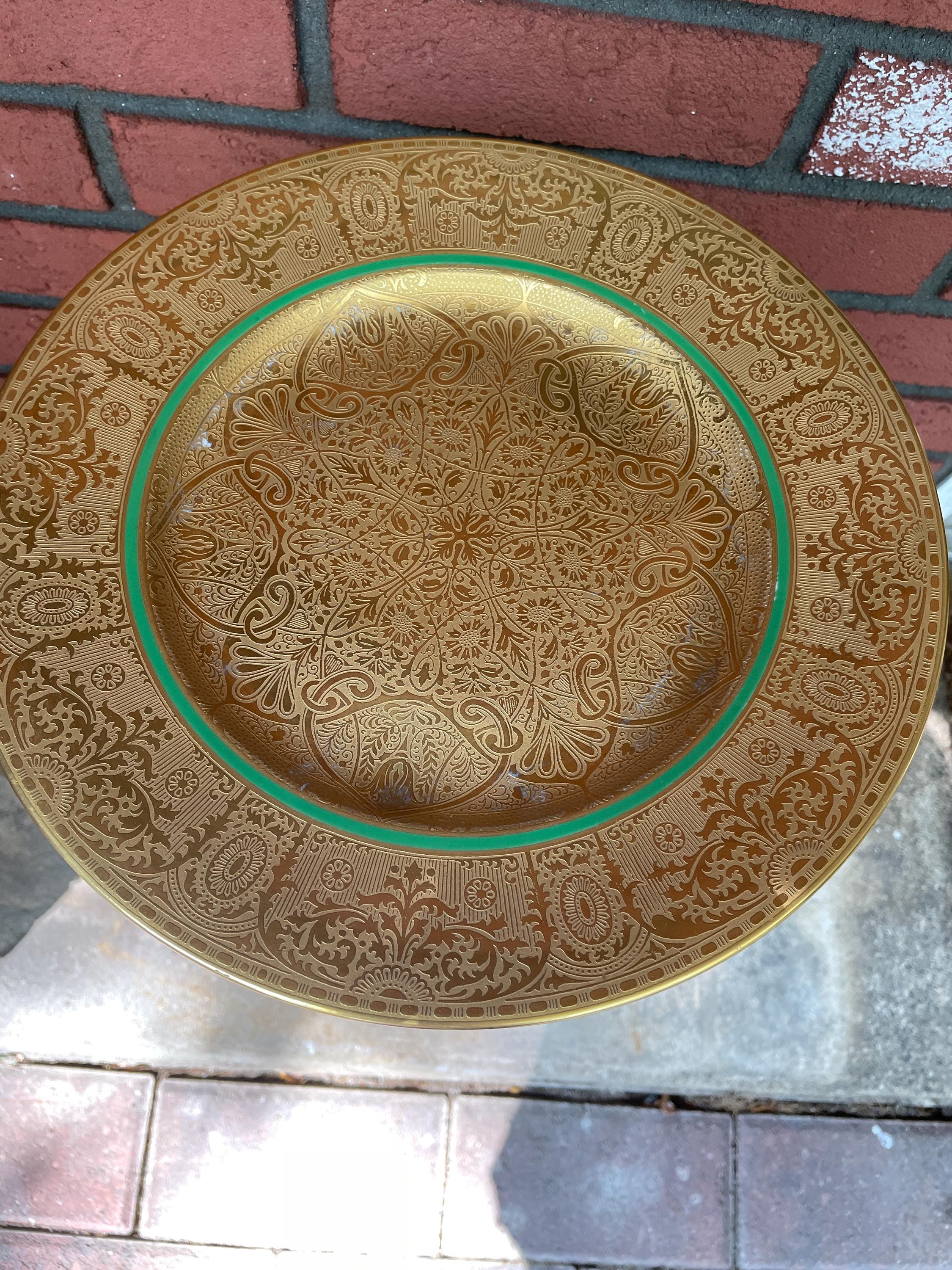 Set Of 8 Royal Bavarian 22K Gold Encrusted Serving Plates Ornate Antique Porcelain Tableware 1890s Decorative Luxury Gilded Dining Pieces