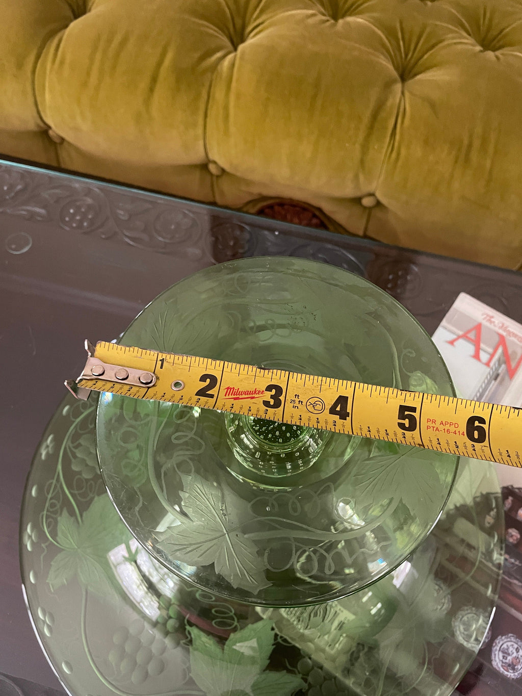 Pairpoint Glass Green Grape Pattern Cut Glass Footed Large Console Bowl.Decorated Bowl Centerpiece Serving Dish Footed Bowl Tableware Dish