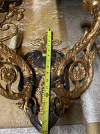 Pair of Vintage Heavy Gold Cast Iron Candlestick  Wall Sconces