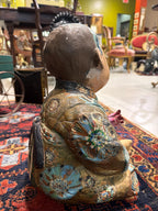 Antique Chinese Child Statue Holding Flower Asian Composition Figure Oriental Decorative Sculpture 16”