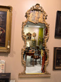 Large French Rococo Gilt Wall Mirror, Figural Print, Baroque Revival Style with Marble Stand