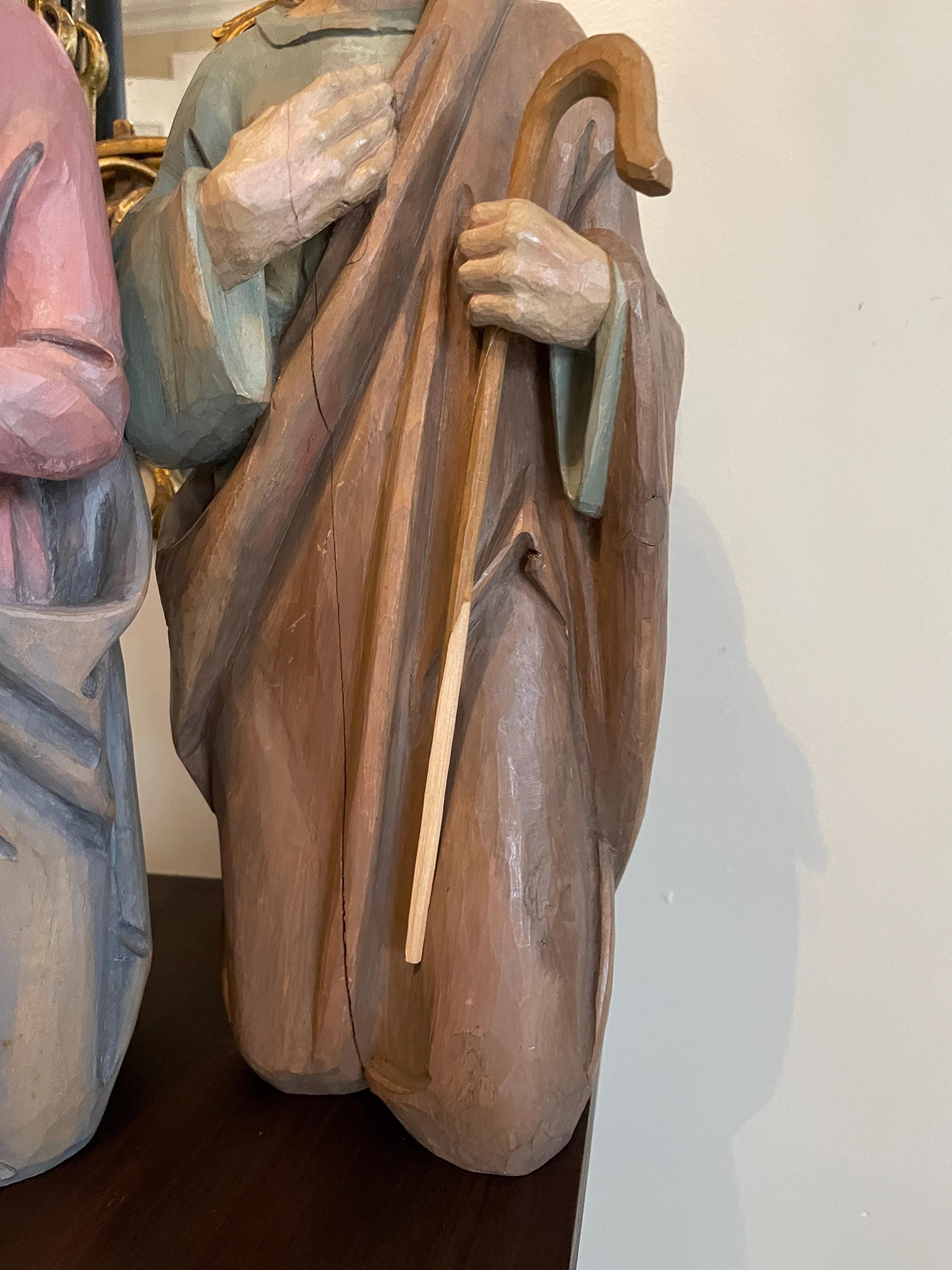 Vintage  Olive Tree Hand Carved Nativity Scene Joseph Mary Baby Jesus Christmas Decoration Religion Pieces Church Decoration Nativity  Set