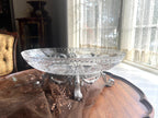 Antique Crystal Oval Bowl on Silverplate Footed Stand Cut Glass Fruit Dish Decorative Centerpiece Floral Garland Neoclassical Elegant Style