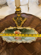 Antique Hand Painted Porcelain Bowl Pink Rose Design Ornate Gold Trim Art Nouveau Austrian Centerpiece Decorative Collectible Display Dish