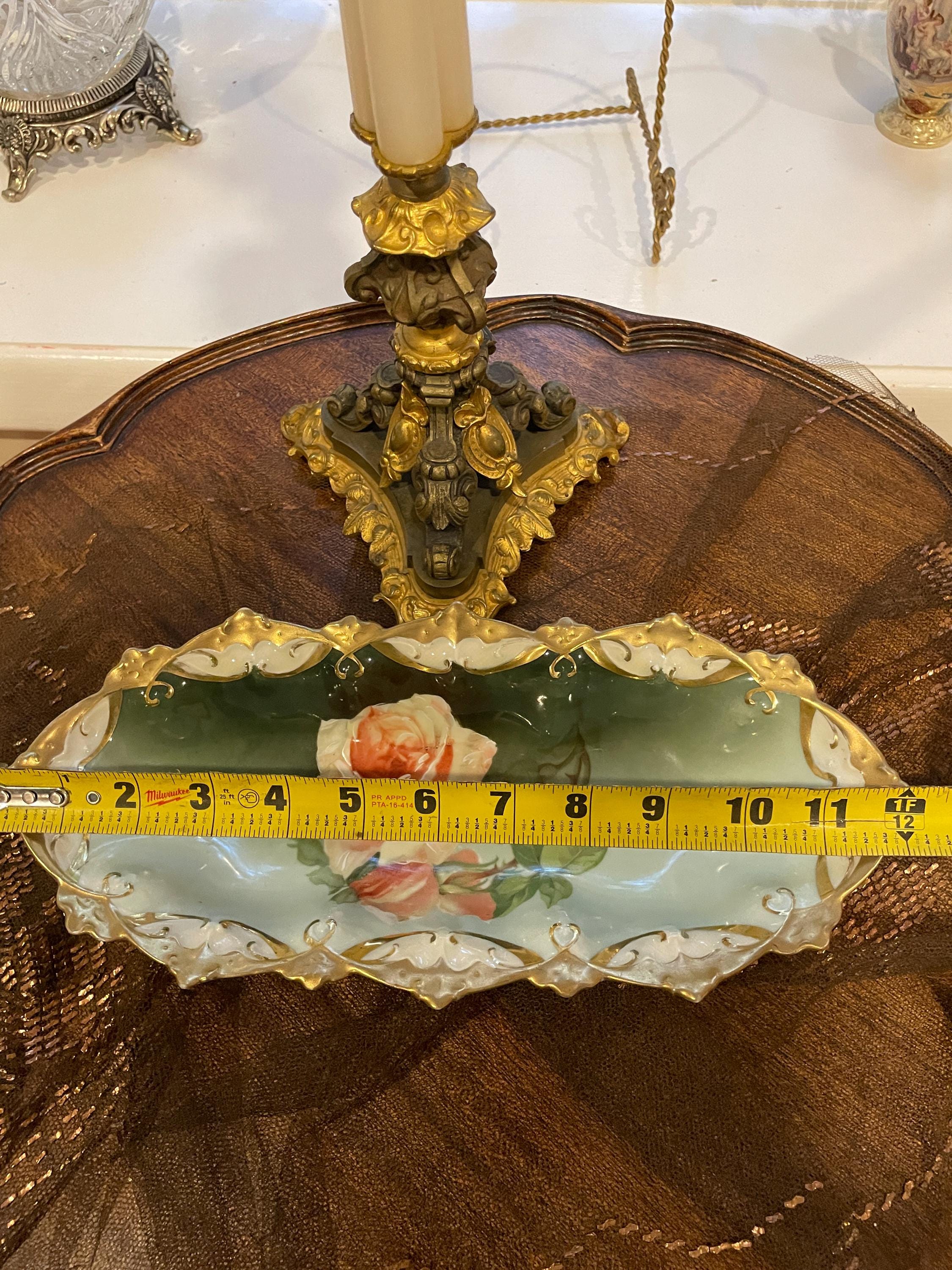 Antique Hand Painted Porcelain Bowl Pink Rose Design Ornate Gold Trim Art Nouveau Austrian Centerpiece Decorative Collectible Display Dish