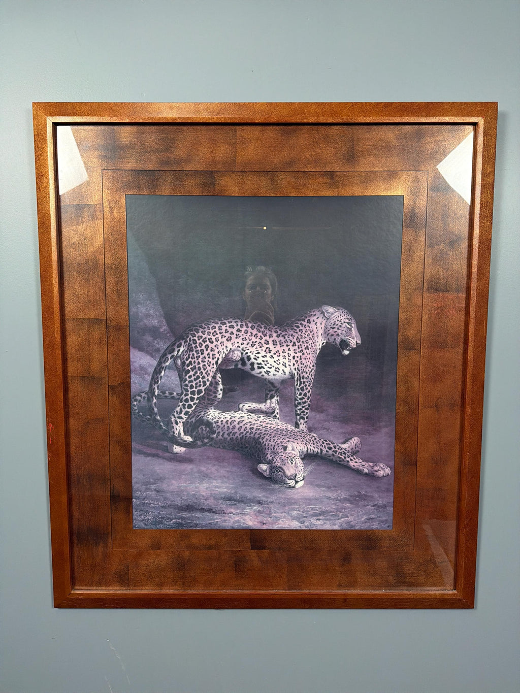 Large Wood Framed Leopard Cheetah Wildlife Print, Big Cat Brown Animal Decor Art
