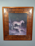 Large Wood Framed Leopard Cheetah Wildlife Print, Big Cat Brown Animal Decor Art