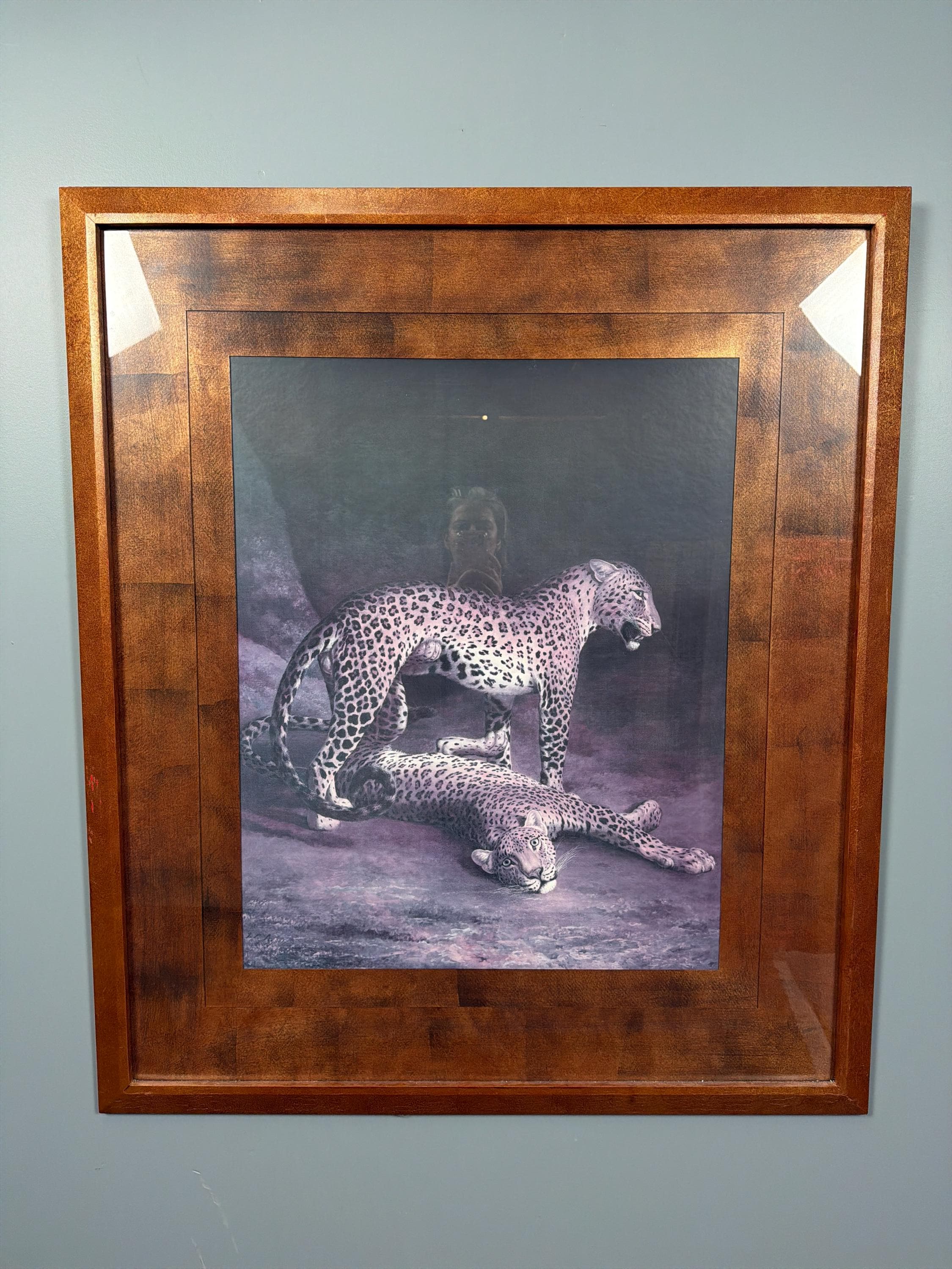 Large Wood Framed Leopard Cheetah Wildlife Print, Big Cat Brown Animal Decor Art